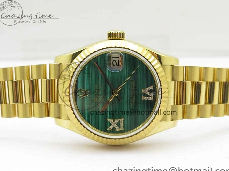 0516 Daydate 278288 31mm YG EWF Best Edition Green Malachite Dial on YG President Bracelet ETA SunProtective 2605